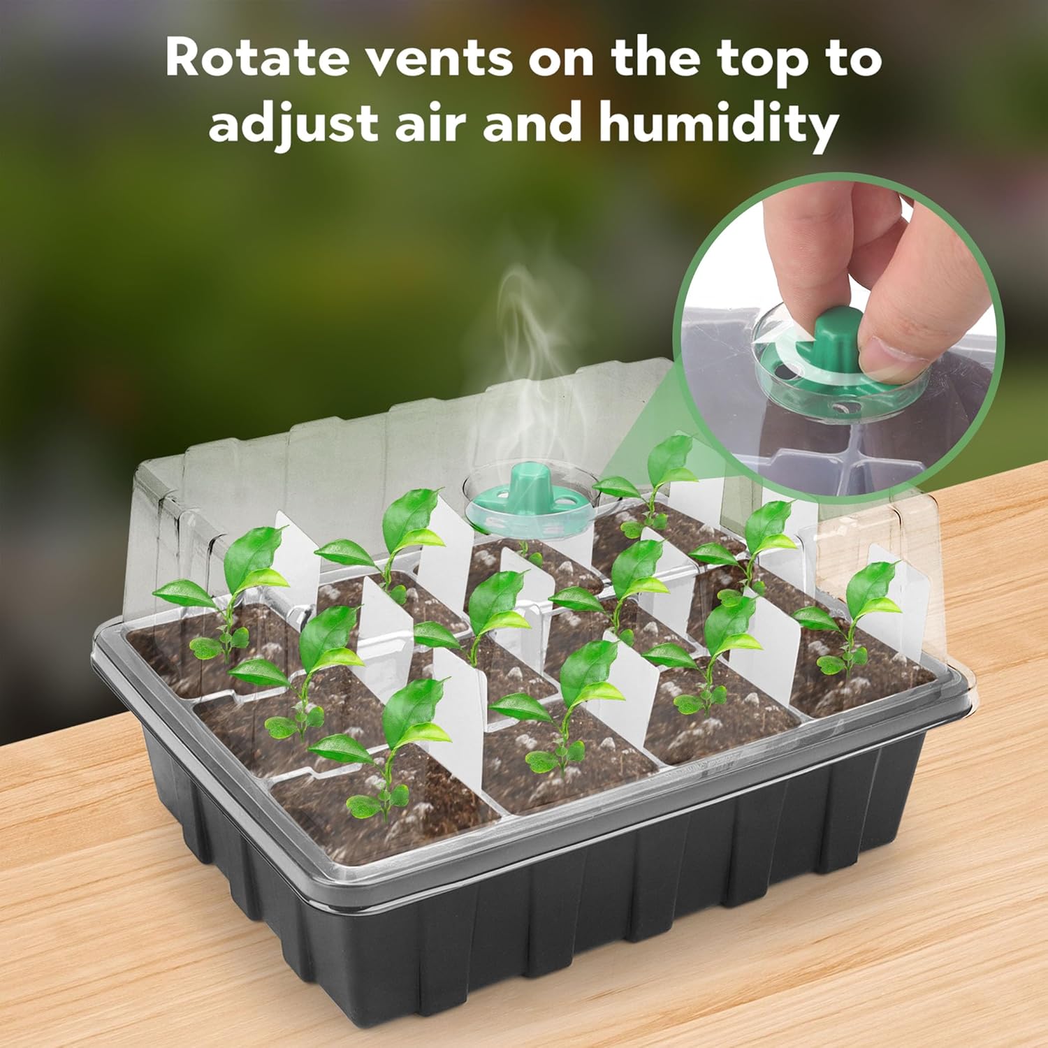Paquete de 5 bandejas para plantas con 60 extractores reutilizables, bandeja de inicio de semillas con kit de cúpula de humedad. Germinación de