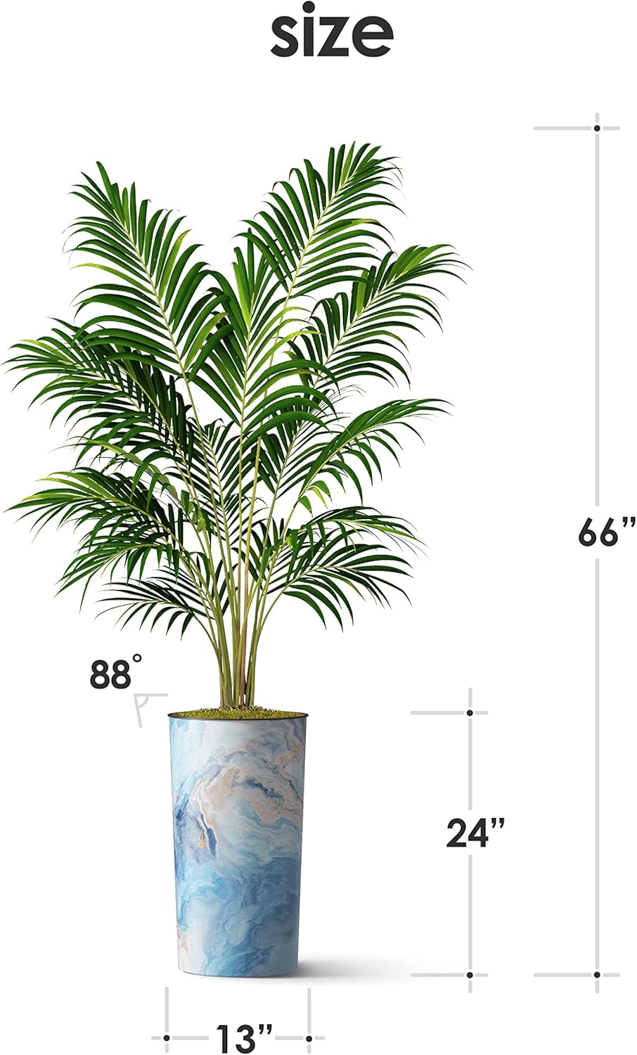 Árbol artificial en macetero con efecto de granito moderno, palmera tropical areca artificial de seda para decoración del hogar en interiores y