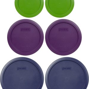 Pyrex Paquete de 6 artículos (2) tapas azules 7402-PC, (2) tapas moradas 7201-PC, (2) tapas verdes de césped 7200-PC, fabricadas en los Estados Pyrex Paquete de 6 artículos (2) tapas azules 7402-PC, (2) tapas moradas 7201-PC, (2) tapas verdes de césped 7200-PC, fabricadas en los Estados