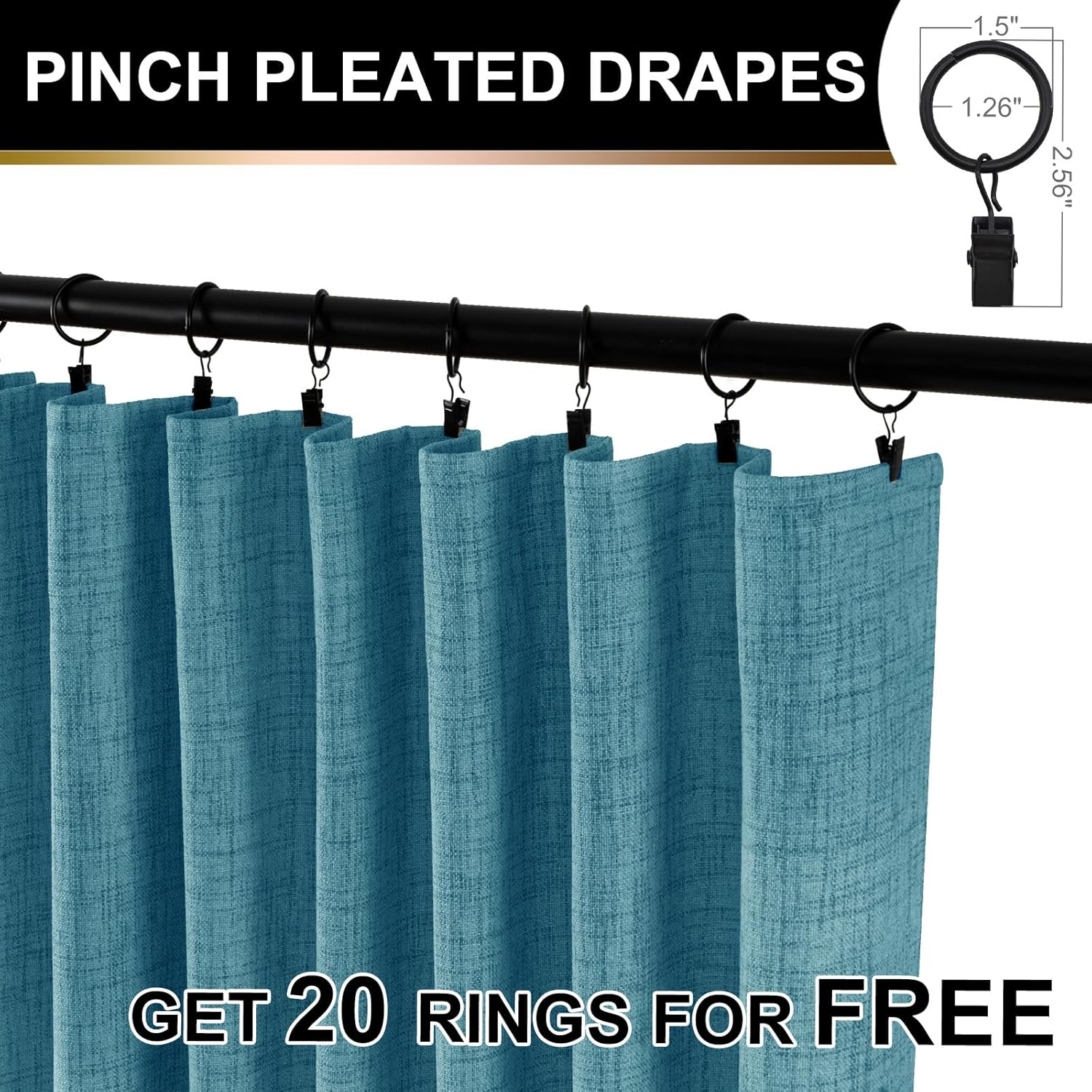 100% Blackout Shield Cortinas opacas de lino de 84 pulgadas de largo, juego de 2 paneles, anillos de clipcortinas opacas con bolsillo para barra,