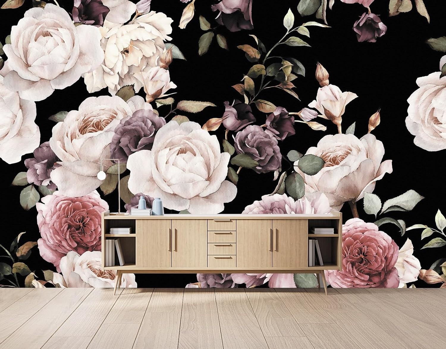 Papel tapiz vintage 3D pintado a mano con rosas blancas y negras, papel tapiz floral, póster de pared para sala de estar, dormitorio, habitación de