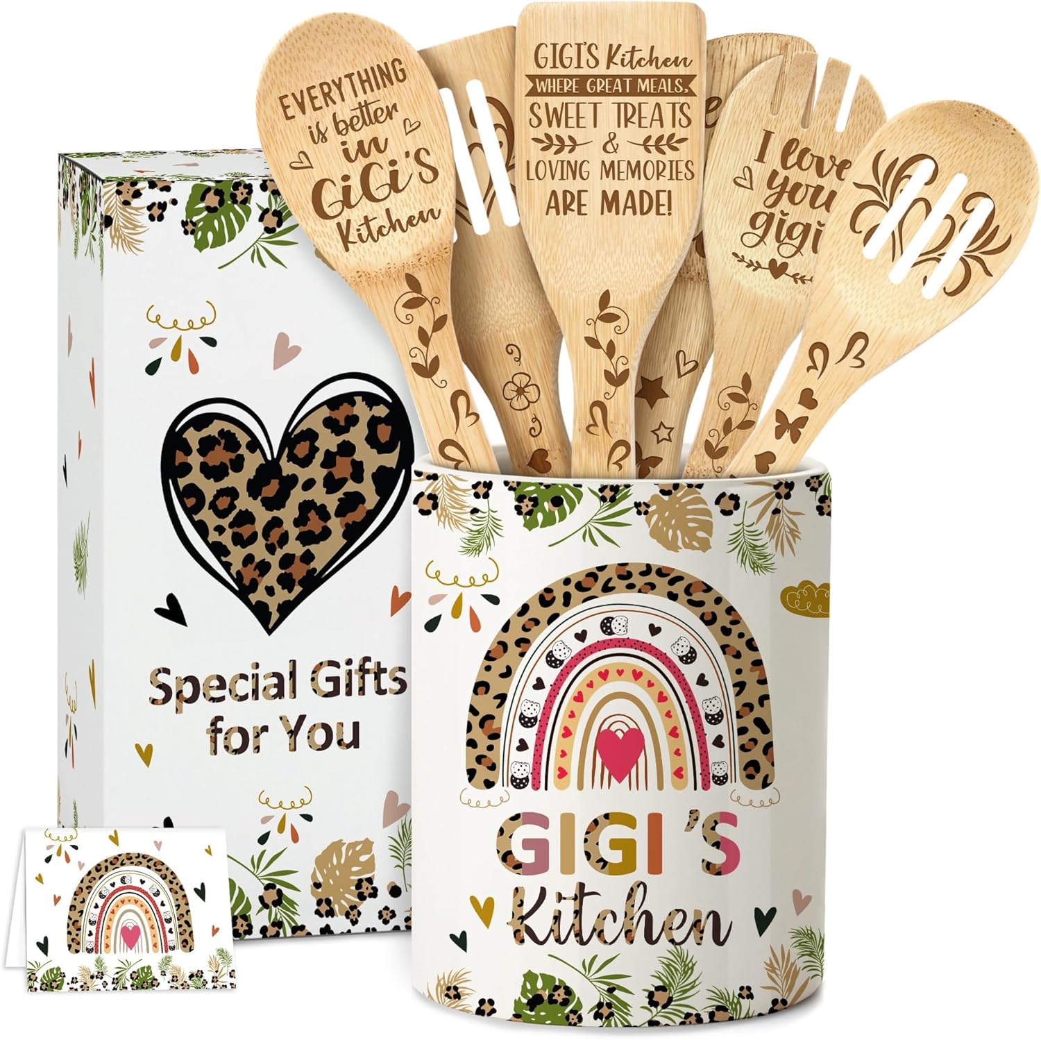 Gigi Gifts – Soporte para utensilios de cerámica para cocinar con cucharas de madera, regalos del día de la madre para Gigi de nietos, regalos de