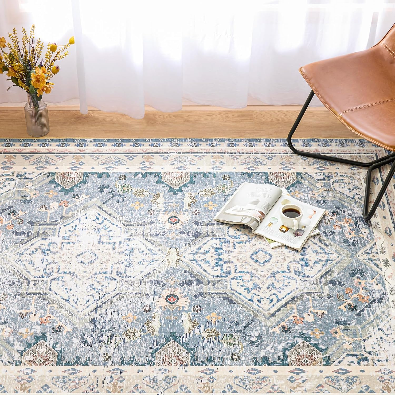 Phantoscope Vintage Collection – Alfombra de área de 5 x 7 pies para sala de estar, alfombra lavable de estilo bohemio, antideslizante, para