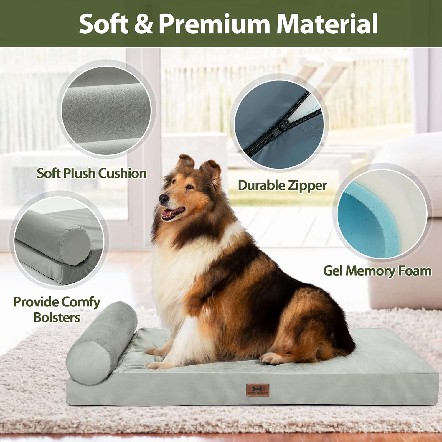 Bark Alley Cama extra grande para perro, cama ortopédica de espuma viscoelástica, sofá cama para perros con funda impermeable lavable para perros