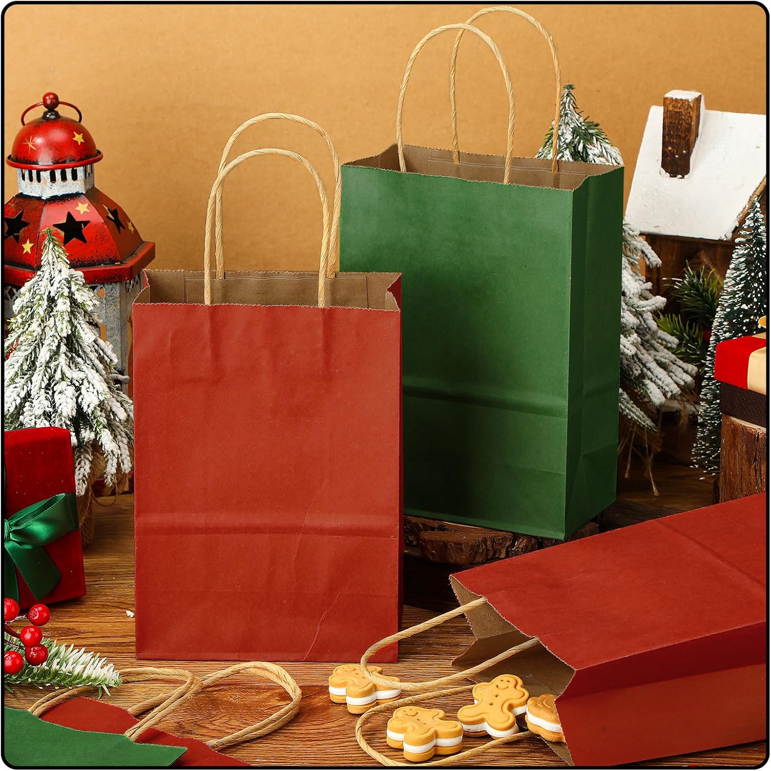 Tenceur 100 bolsas de regalo de color verde salvia, bolsas de papel kraft verde salvia con asas, bolsas de regalo medianas para bodas, baby shower,