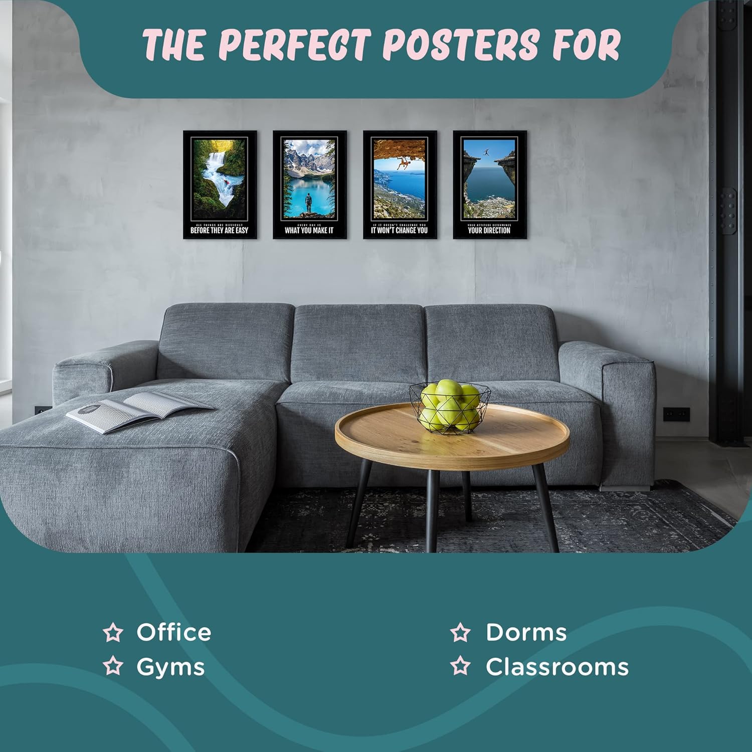 L&O Goods – Póster motivacional  Juego de 10 decoraciones inspiradoras de pared  11 x 17  Decoración del hogar para sala de estar, oficina,