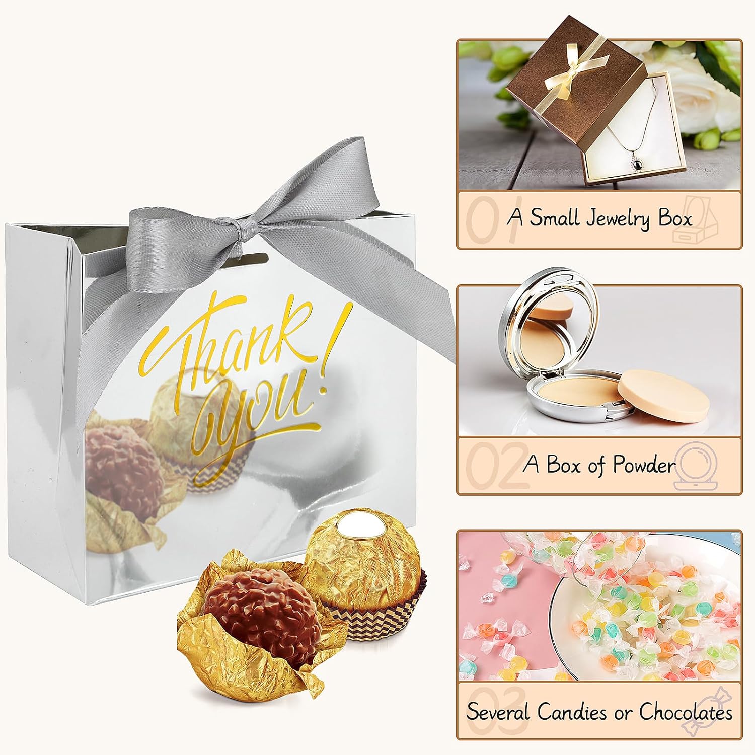 DOYIDE Paquete de 60 pequeñas bolsas de regalo de agradecimiento, 4.5 x 1.8 x 3.9 pulgadas, cajas de regalo de fiesta con cinta de lazo, pequeñas