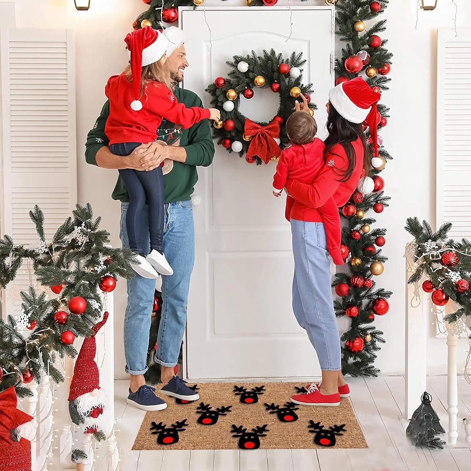 Alfombra de Papá Noel para interiores y exteriores, 23.6 x 15.7 pulgadas, tapete divertido para puerta de garaje, duradero, hola resistente, para