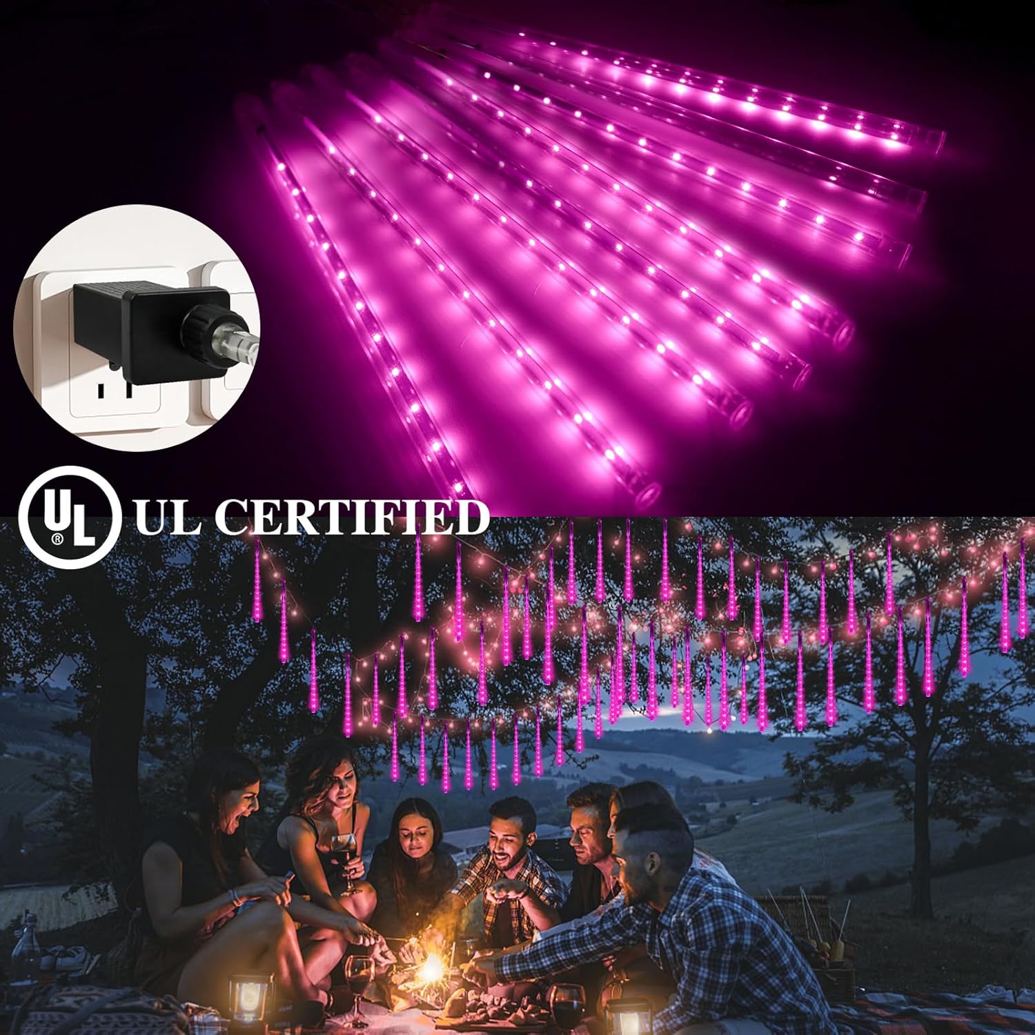Luces de lluvia de meteoritos, 192 luces LED de lluvia que caen, 8 tubos de 11.8 pulgadas, luces de Navidad impermeables para enchufar, luces LED de