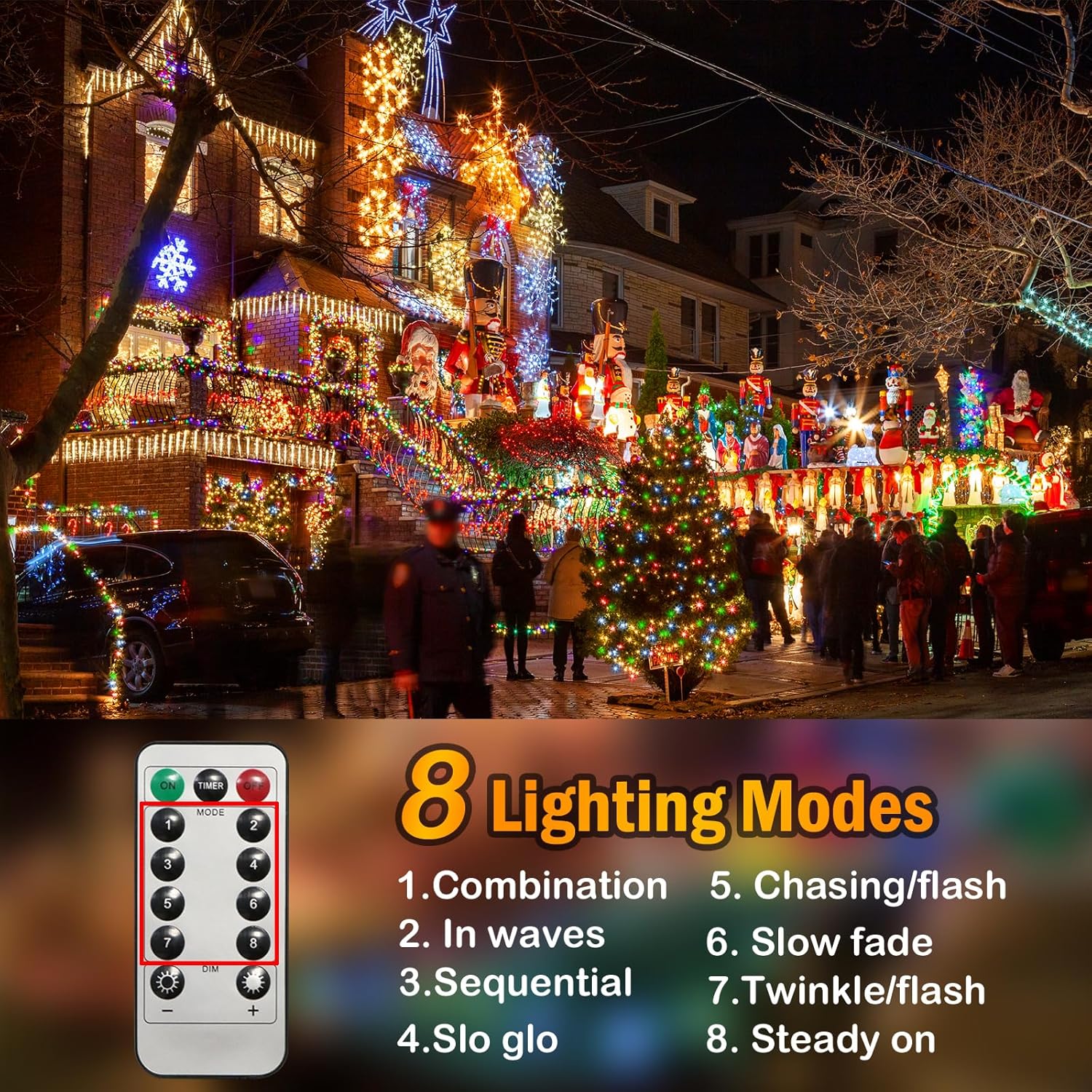 Luces de Navidad para exteriores de 393 pies, 1200 luces LED de Navidad con 8 modos, impermeable, tira de luces LED enchufables, decoraciones de
