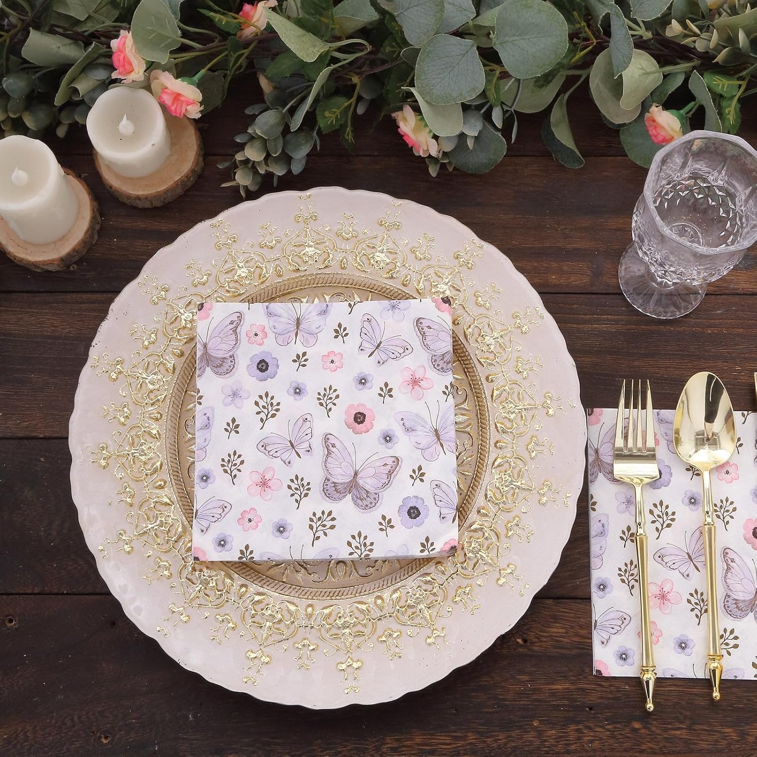 Efavormart – Paquete de 20 servilletas de papel de mariposa lavanda marfil, elegantes servilletas desechables de cóctel para fiesta de jardín, 18 GSM
