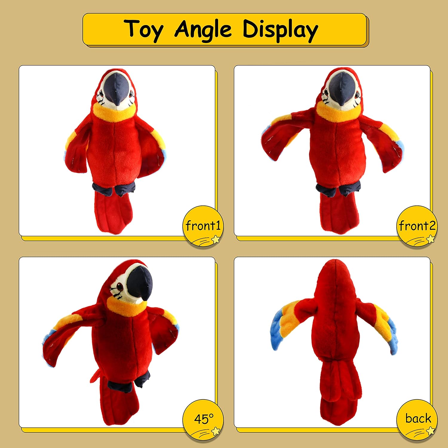 Houwsbaby Pal de peluche parlante, repite lo que dices, animal de peluche de guacamayo, disco electrónico, interactivo, animado, agitado, pájaro,
