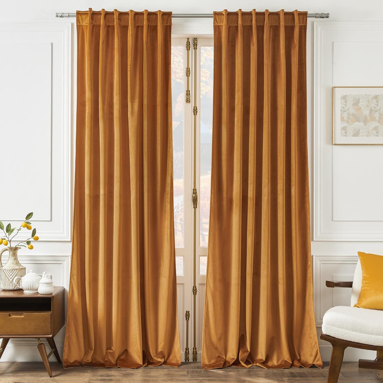 Timeper Cortinas de terciopelo amarillo naranja para el hogar, decoración retro brillante para vacaciones, cortinas de terciopelo súper suave,