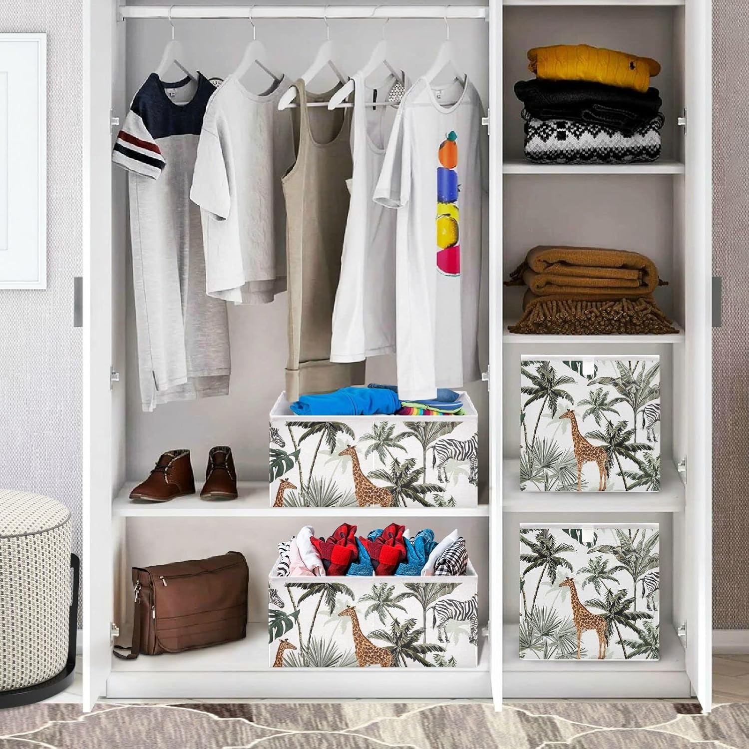 Giraffe – Cesta de almacenamiento con diseño de cebra, cuadrada, plegable, cubos de almacenamiento para guardería, organizador para oficina en casa