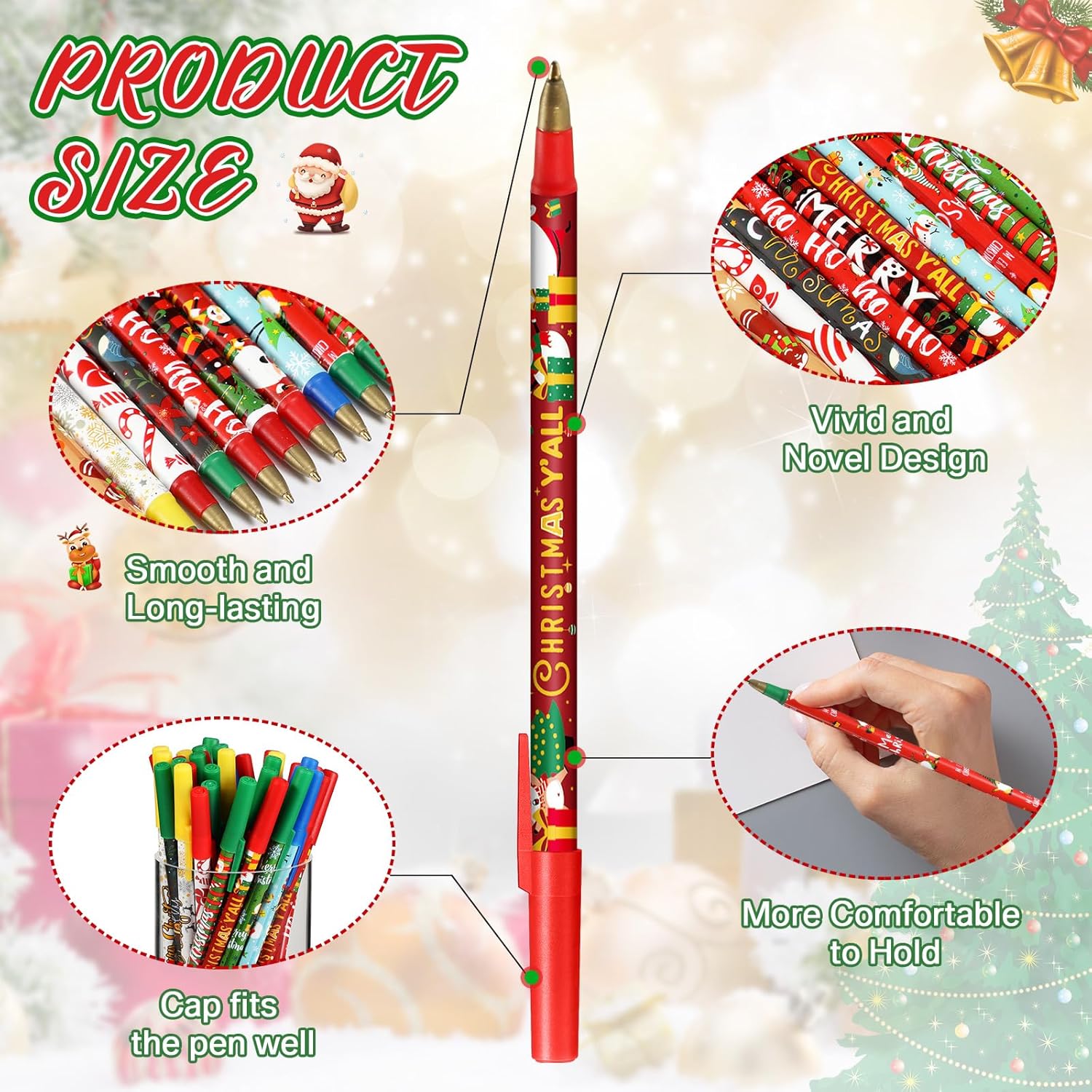 Funrous 200 bolígrafos de Navidad a granel para adultos y niños, novedosos bolígrafos de Navidad para niños y adultos, escuela, oficina, hogar,