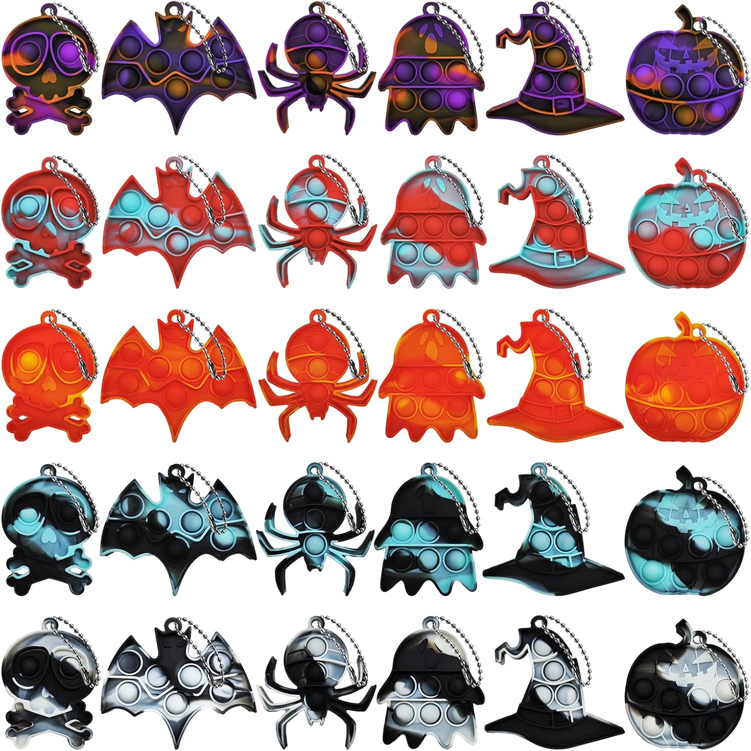 30 piezas de Halloween Pop It, recuerdos de fiesta de Halloween, mini llavero de juguete para la ansiedad, juguete para aliviar el estrés, bolsas de