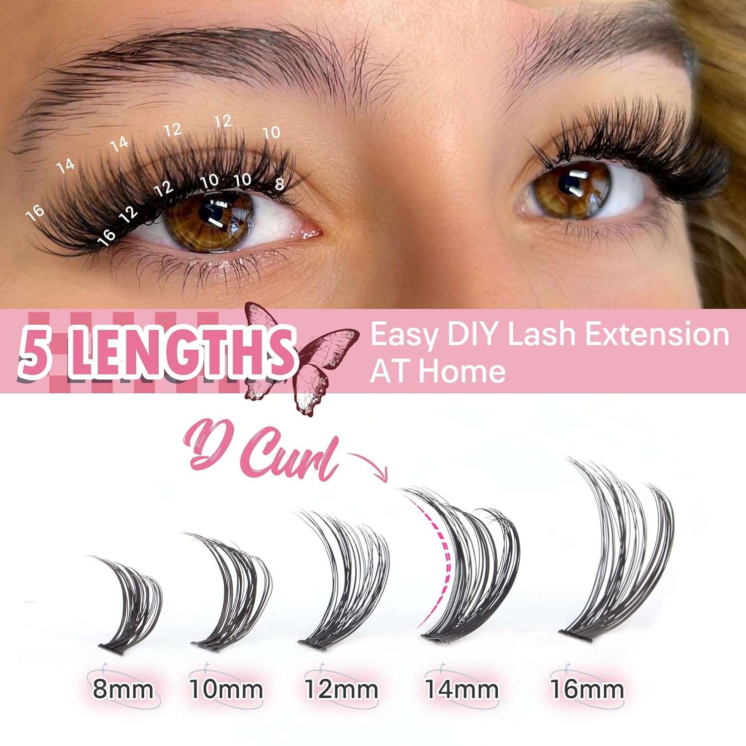 Extensiones de pestañas individuales 30D + 40D, 320 extensiones de pestañas en racimo de 0.315-0.630 in, extensiones de pestañas postizas rizadas D,