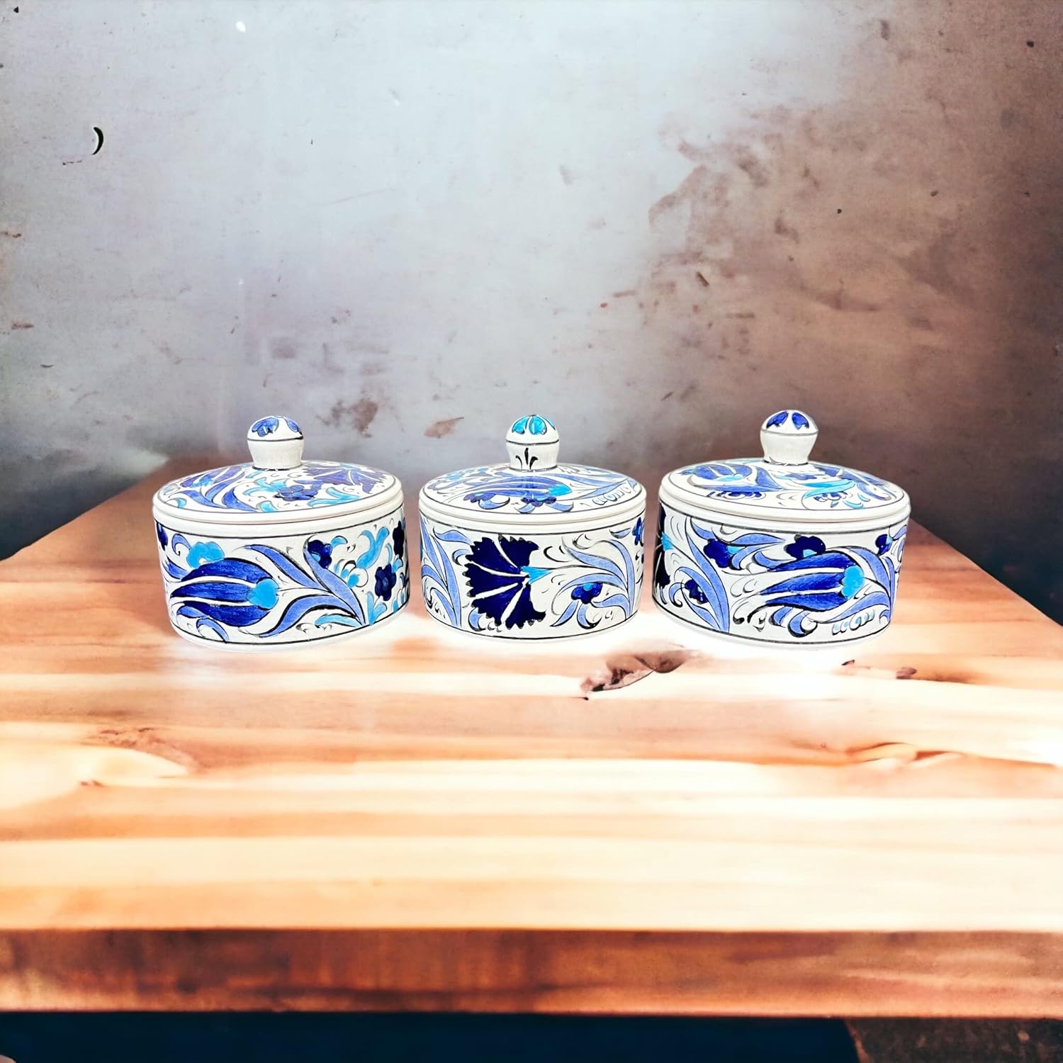 Azucarero turco con tapa, tulipán azul, tarro de azúcar, recipiente de cerámica para azúcar, pintado a mano, 5 onzas, tarro decorativo