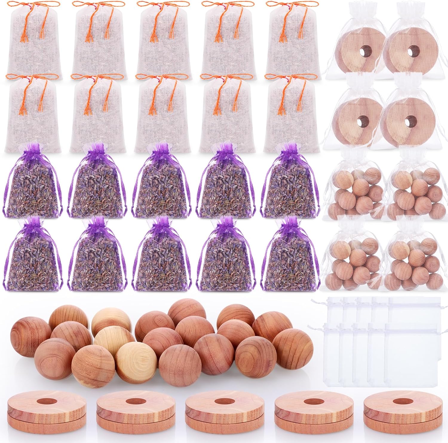 70 bolsas de cedro de lavanda para cajones, armarios, bloques de cedro, bolas de cedro, anillos de cedro para colgar ropa, bolsitas de lavanda,