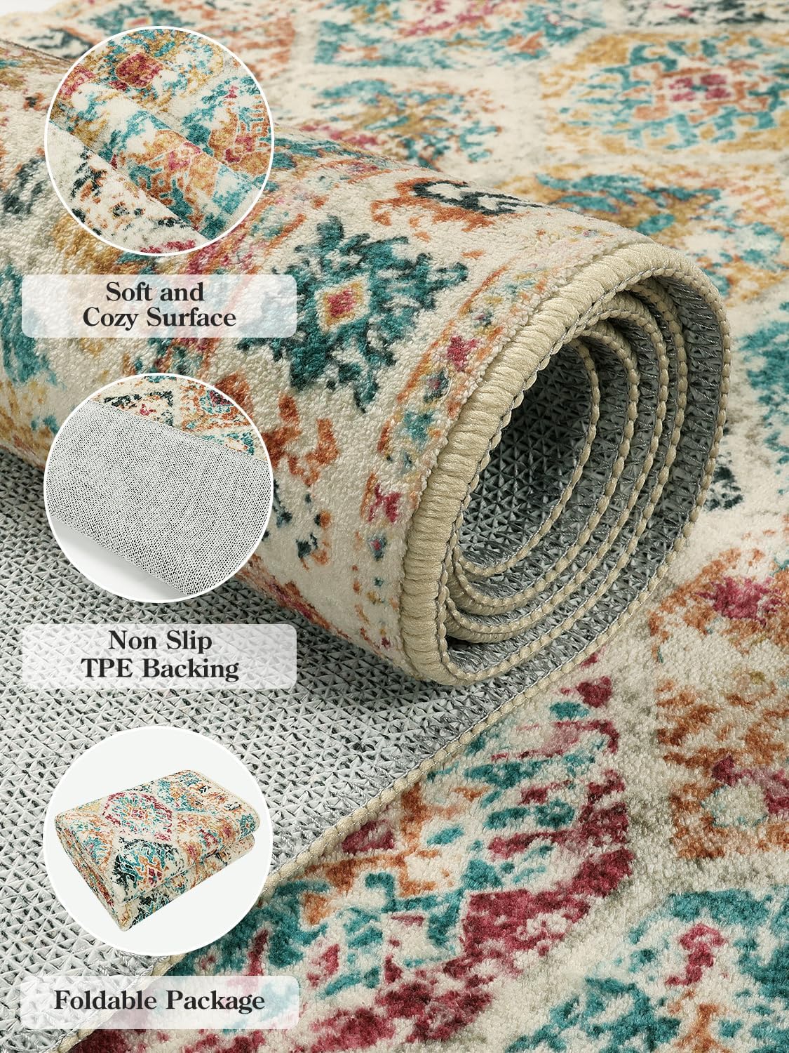 Lahome Alfombras de área de 9 x 12 pies para sala de estar, alfombras grandes para dormitorio, estéticas, bohemias, marroquíes, coloridas, suaves,