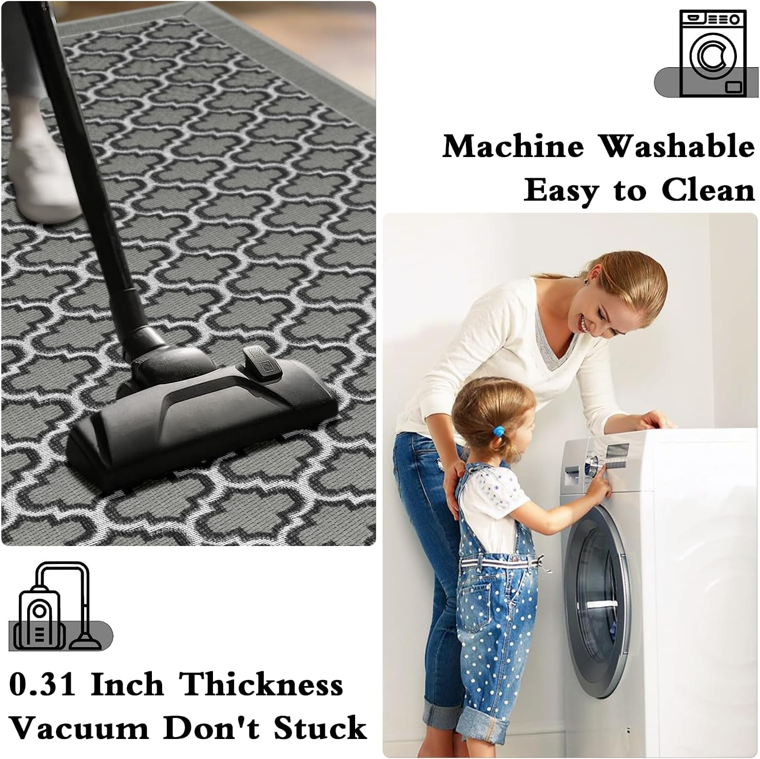 GOYLSER Tapete de cocina de perfil bajo bohemio para sala de estar, alfombra de baño lavable para dormitorio, alfombra de área extra grande,