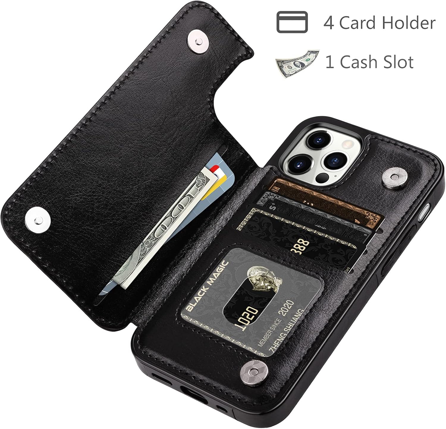HianDier Funda para iPhone 14 Pro Max con tarjetero para mujeres y hombres, funda protectora de piel sintética con función atril, cierre magnético,