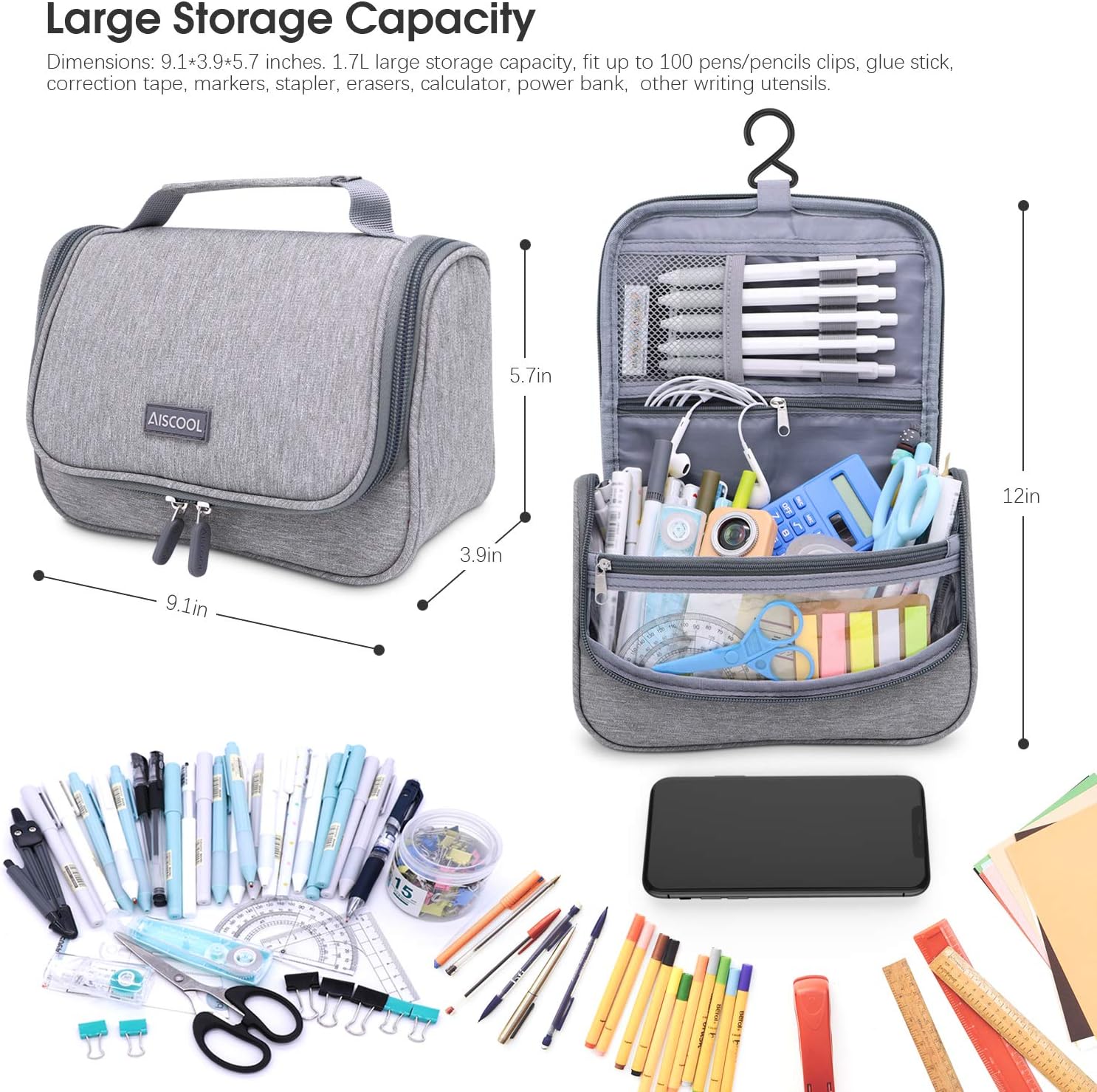 AISCOOL Estuche para lápices de gran capacidad, bolsa organizadora de bolígrafos, caja de papelería, tela Oxford, separación en seco y húmedo, bolsa