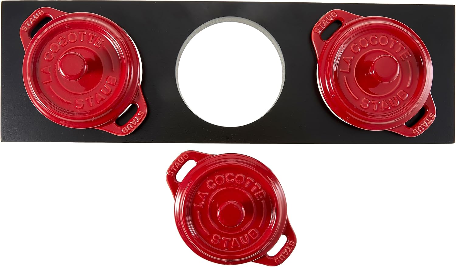Staub Cerámica 3-pc Mini Round Cocotte Set con Soporte – Cereza