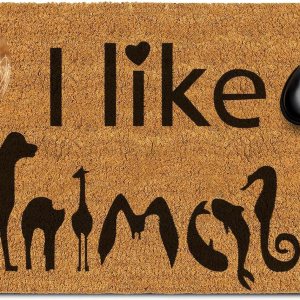 Tapete para puerta con texto en inglés “I Like Animals”, resistente fibra de coco gruesa para exterioresinteriores con respaldo de PVC Tapete para puerta con texto en inglés “I Like Animals”, resistente fibra de coco gruesa para exterioresinteriores con respaldo de PVC
