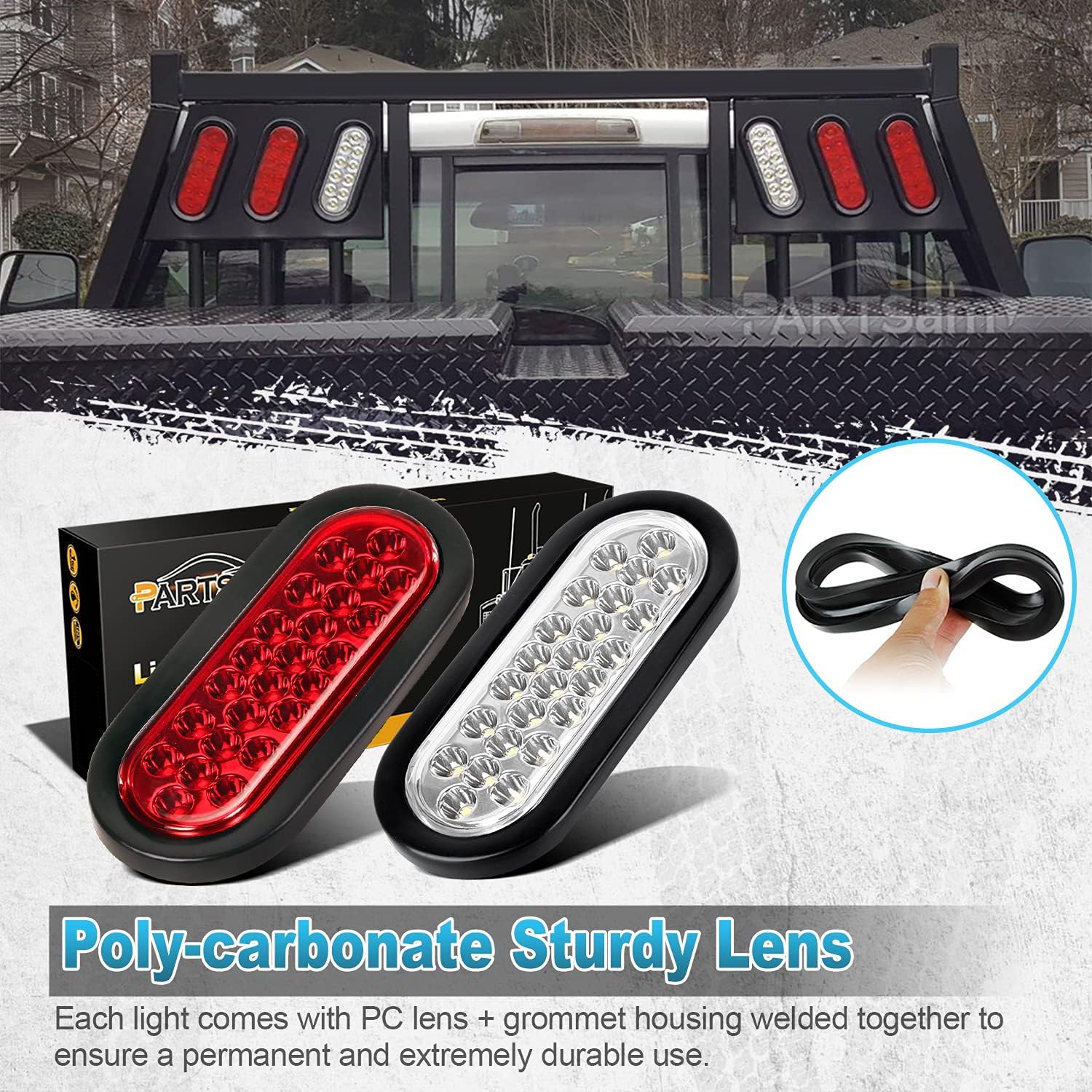 Partsam 2 luces traseras ovaladas rojas + 2 blancas de 6 pulgadas, 24 luces traseras de freno, kit de luz de marcha atrás para camión, remolque,
