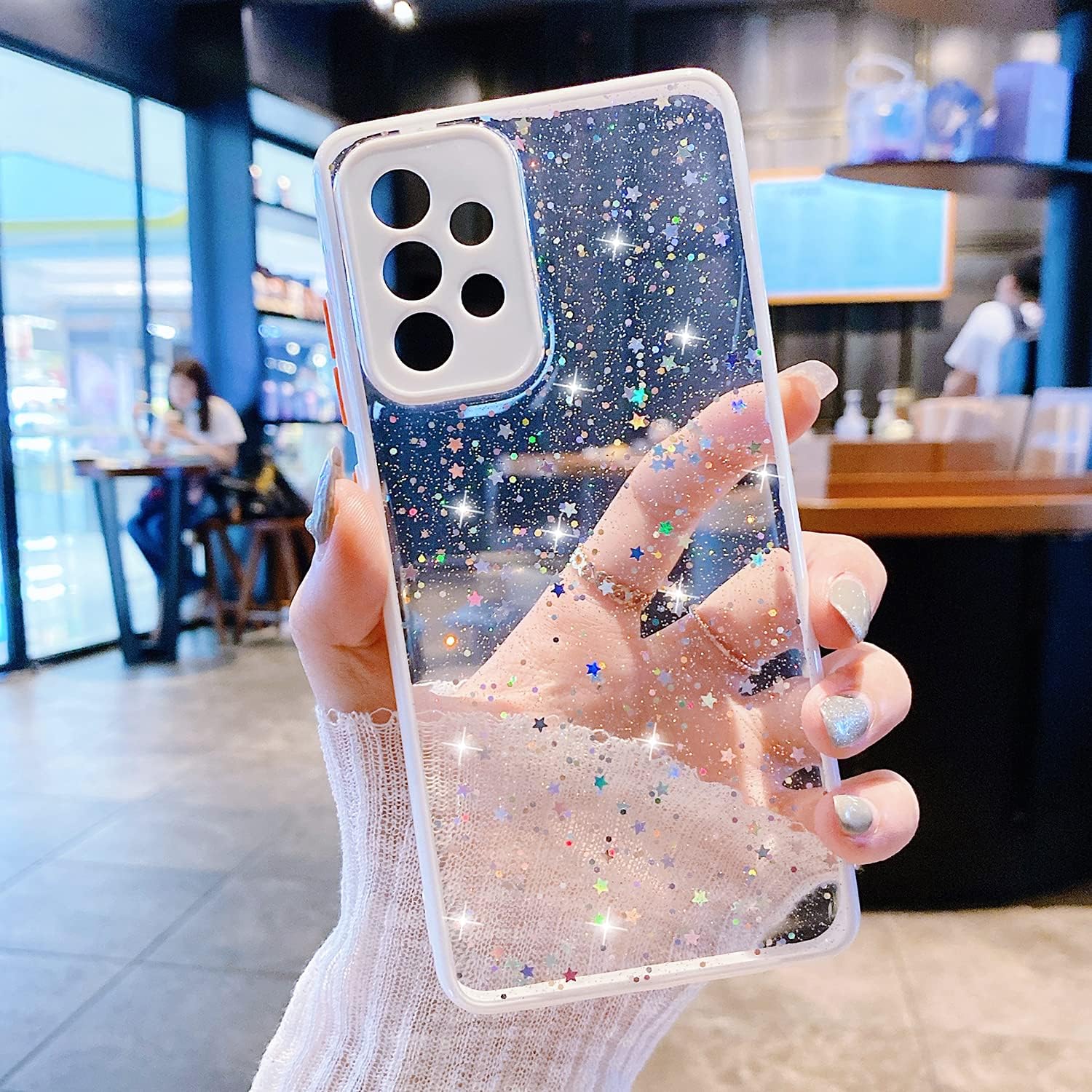 Funda compatible con Samsung Galaxy S22 para mujeres y niñas, suave y delgada, protectora completa, bonita funda transparente brillante con estrella