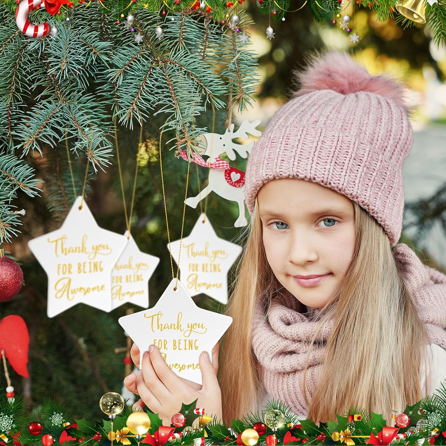 40 piezas de regalos de agradecimiento, adornos de cerámica de Navidad, regalos inspiradores, placa colgante en forma de estrella, recuerdo para