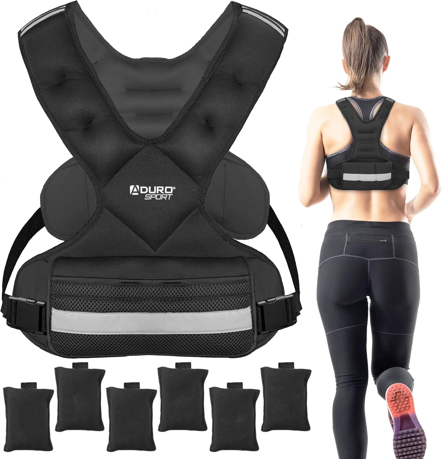 Aduro Sport Chaleco con peso ajustable, equipo de entrenamiento, 4-10lbs11-20lbs20-32lbs26-46lbs chaleco de peso corporal para hombres, mujeres y