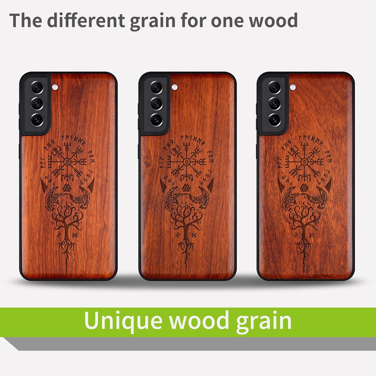 Carveit Funda de madera para Galaxy S21 FE madera real dura y TPU suave a prueba de golpes, funda protectora única y elegante de madera compatible