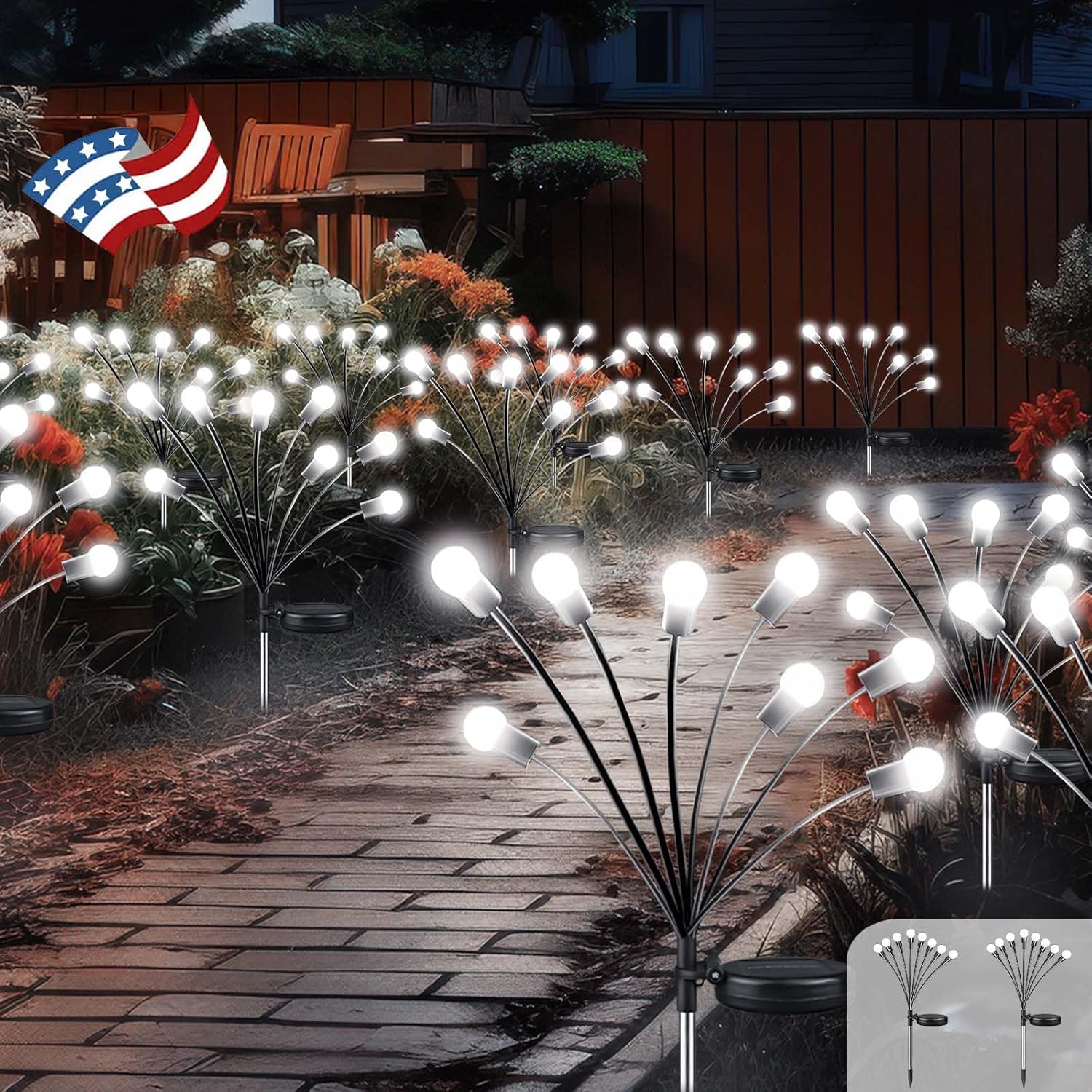 Luces solares de jardín 2024, paquete de 2 luces solares de luciérnaga, luces solares de Navidad impermeables para exteriores, luces solares de