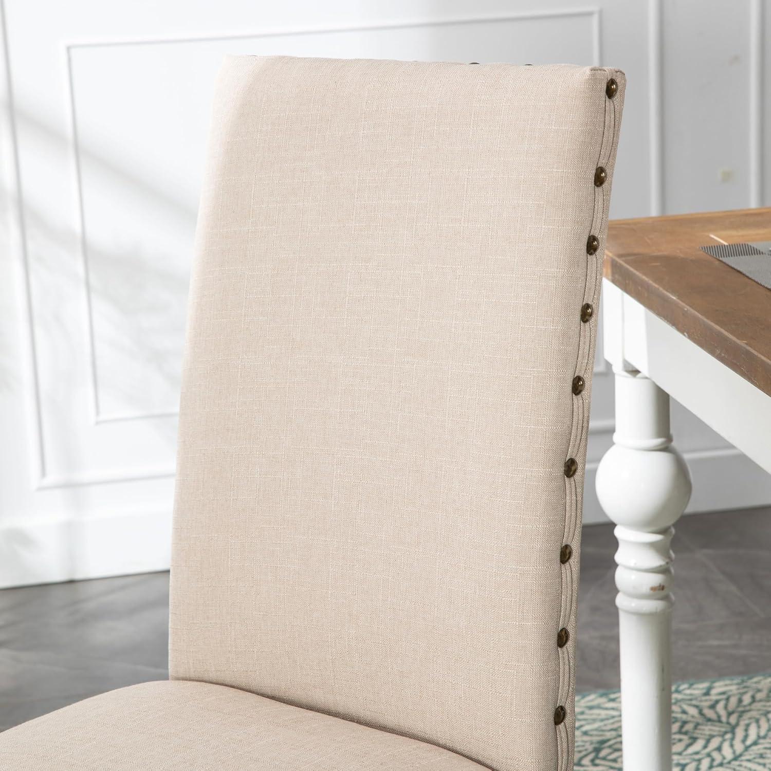 Parsons – Juego de sillas de comedor para cocina, moderno, tapizado, elegante, respaldo alto con ribete de cabeza de clavo de bronce