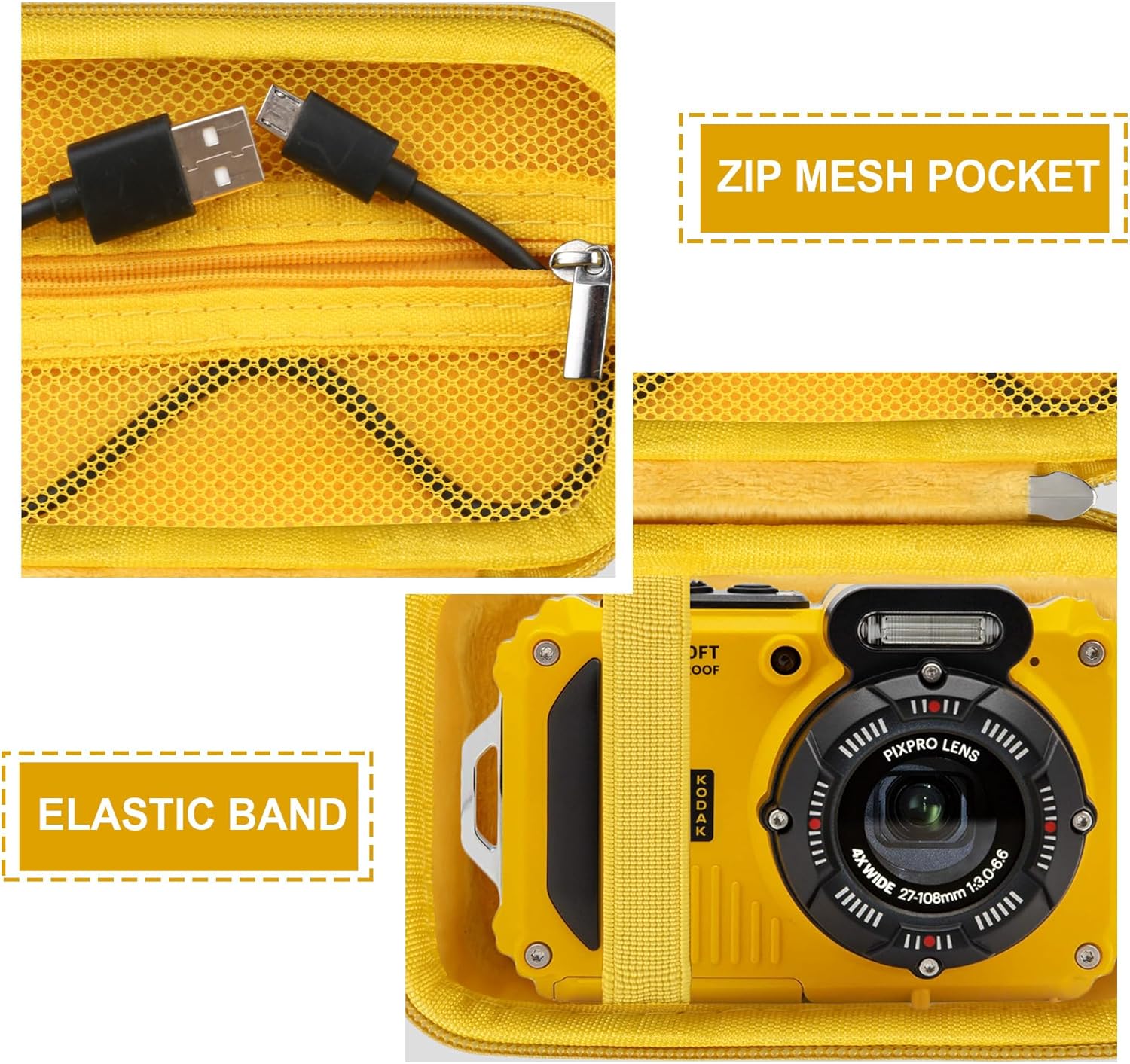 Funda protectora rígida para cámara digital Kodak PIXPRO WPZ2, resistente e impermeable, funda de viaje con bolsillo de malla con cremallera para