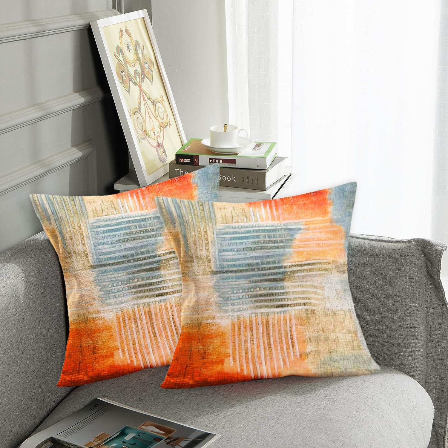 MEHOTOP Juego de 2 fundas de almohada abstractas naranjas de 18 x 18 pulgadas, fundas de cojín decorativas coloridas óxidas de mediados de siglo,