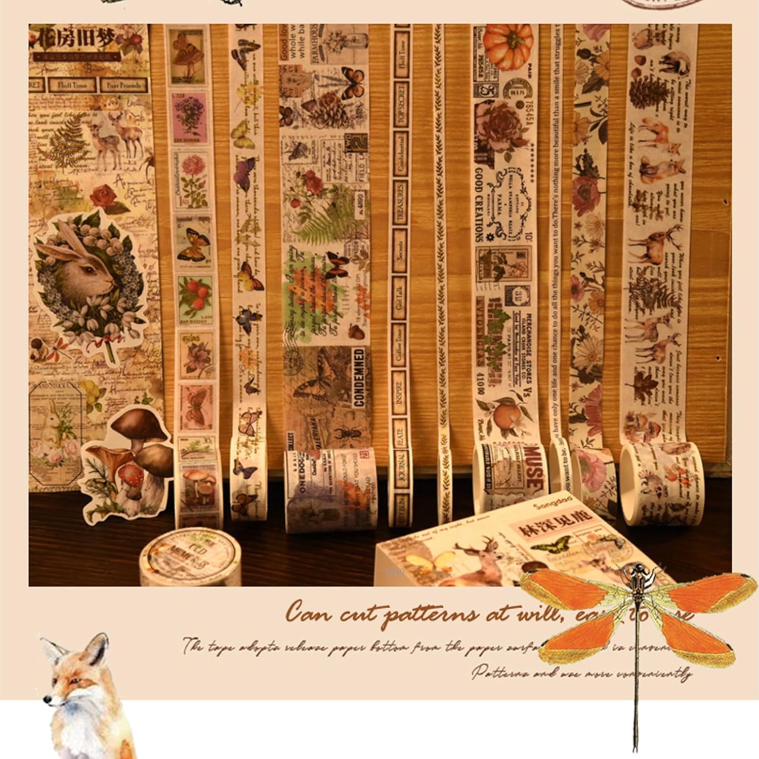 Songdao – Juego de 8 rollos de cinta washi vintage, cintas adhesivas retro para artes, juegos de cinta adhesiva decorativa de lámina dorada para