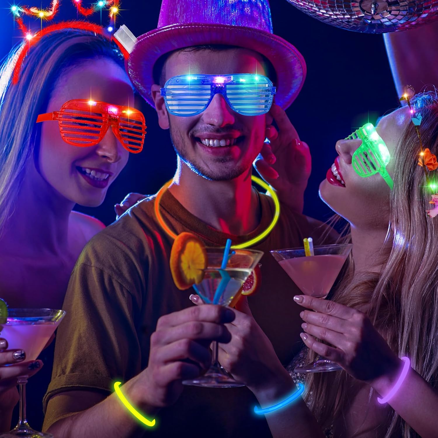 160 piezas de suministros de fiesta que brillan en la oscuridad, 30 pares de anteojos LED, 30 diademas para la cabeza, 100 palitos iluminados,