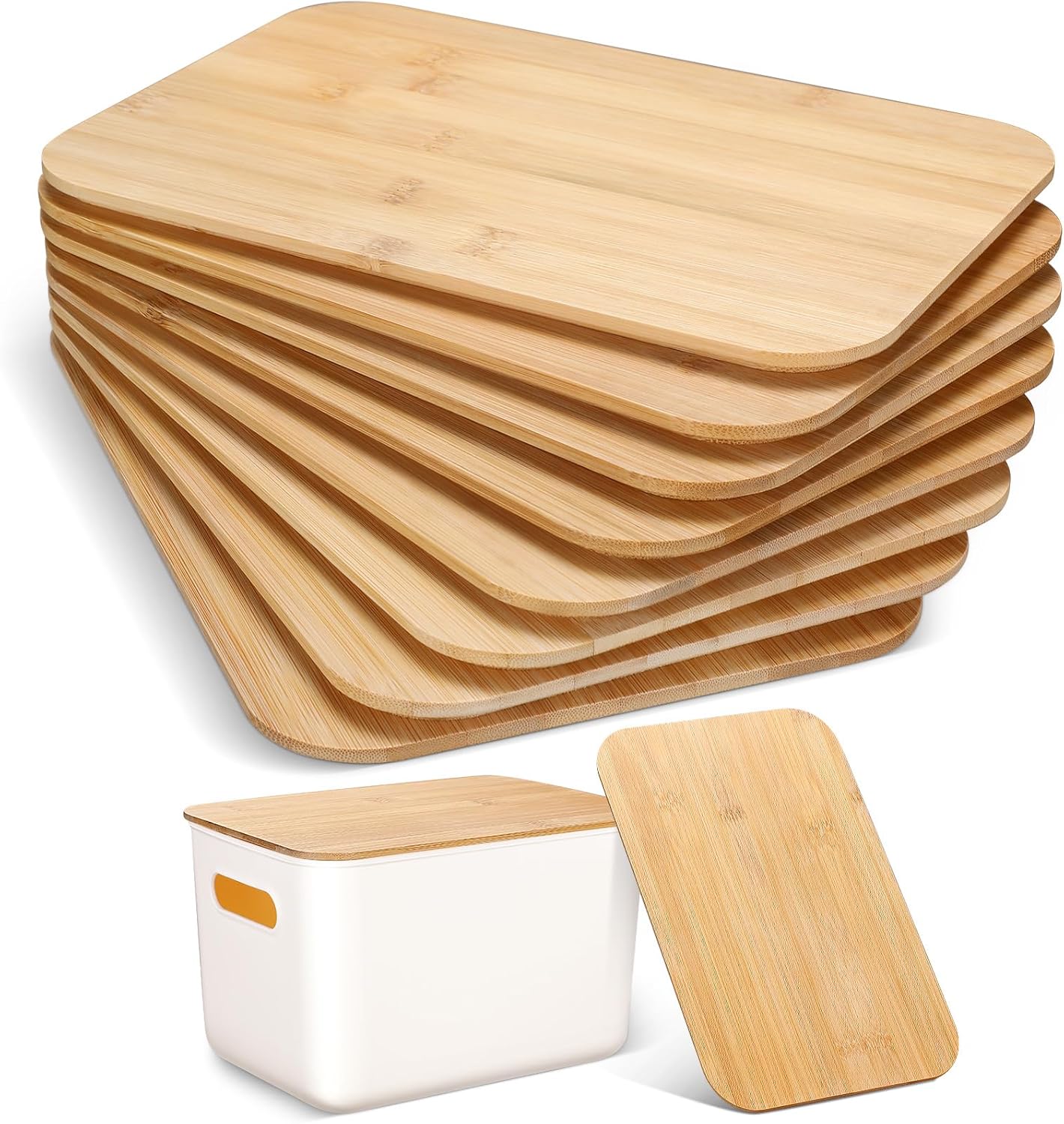 Paquete de 8 tapas de bambú para contenedores de almacenamiento de plástico, contenedores de almacenamiento apilables para organizar contenedores de