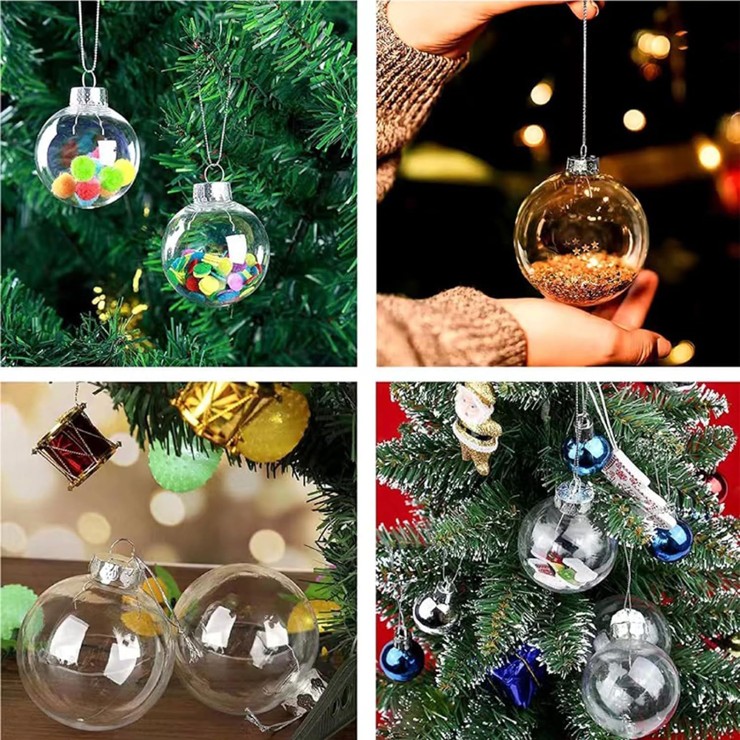 8 bolas decorativas de plástico transparente para colgar, 3.15 pulgadas, esferas decorativas de plástico rellenables para Navidad, Halloween,