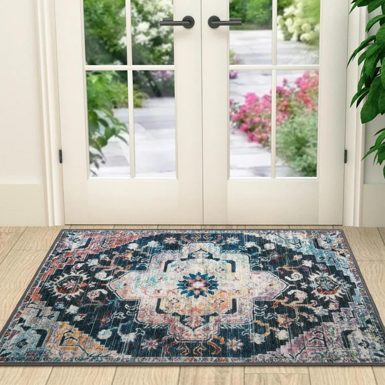 Collive Tapete retro para puerta de interior, antideslizante, lavable, tamaño grande, absorbe rápidamente, tapete de bienvenida de pelo bajo,