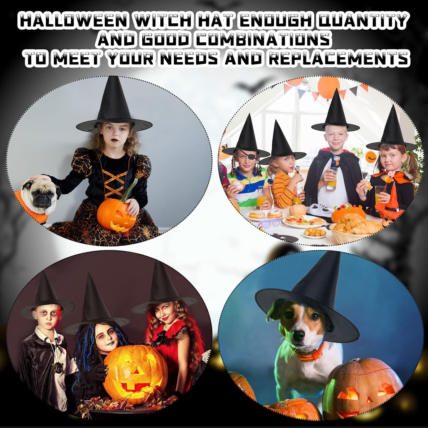 Zubebe 30 sombreros de bruja para decoración de Halloween, sombrero de bruja colgante con 3 piezas de cuerda colgante de 109 yardas para niños y