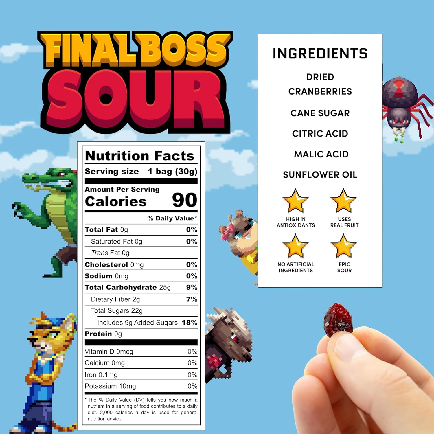 Final Boss Caramelos extremadamente ácidos, gomitas naturales de arándano masticables hechas con frutas secas, libres de colores artificiales,