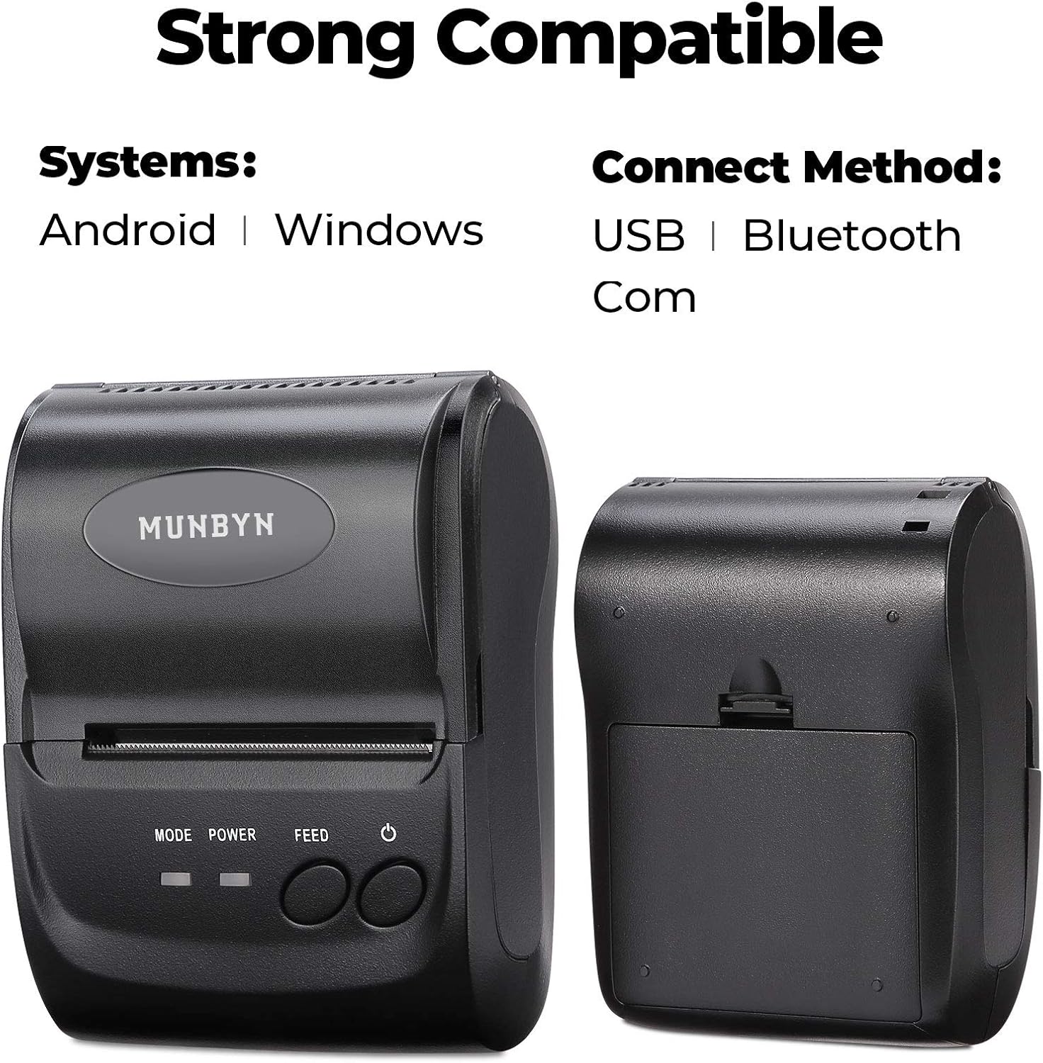 MUNBYN Mini impresora de recibos Bluetooth POS de 2.283 in, impresora térmica portátil inalámbrica de 2.28 pulgadas y papel térmico de 2 14 x 50