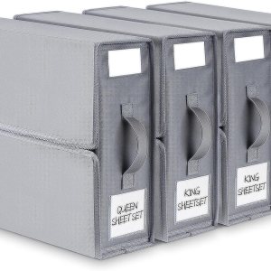 BIKTIC SheetCube Bed Sheet Organizers and Storage,4 Pack Sheet Folder Organizer (Queen or King Size), Linen Closet Organizer for Bedding BIKTIC SheetCube Bed Sheet Organizers and Storage,4 Pack Sheet Folder Organizer (Queen or King Size), Linen Closet Organizer for Bedding