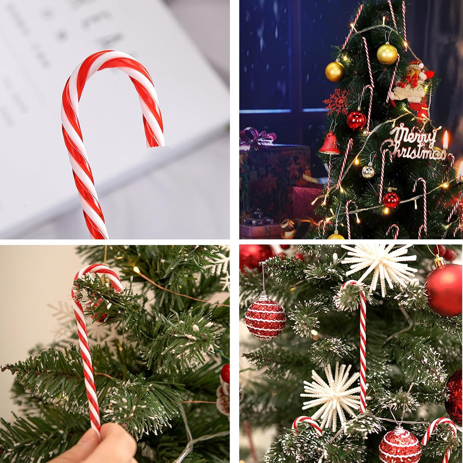 32 adornos navideños de bastón de caramelo de plástico para colgar en el árbol de Navidad, decoraciones para manualidades de Navidad, decoración de