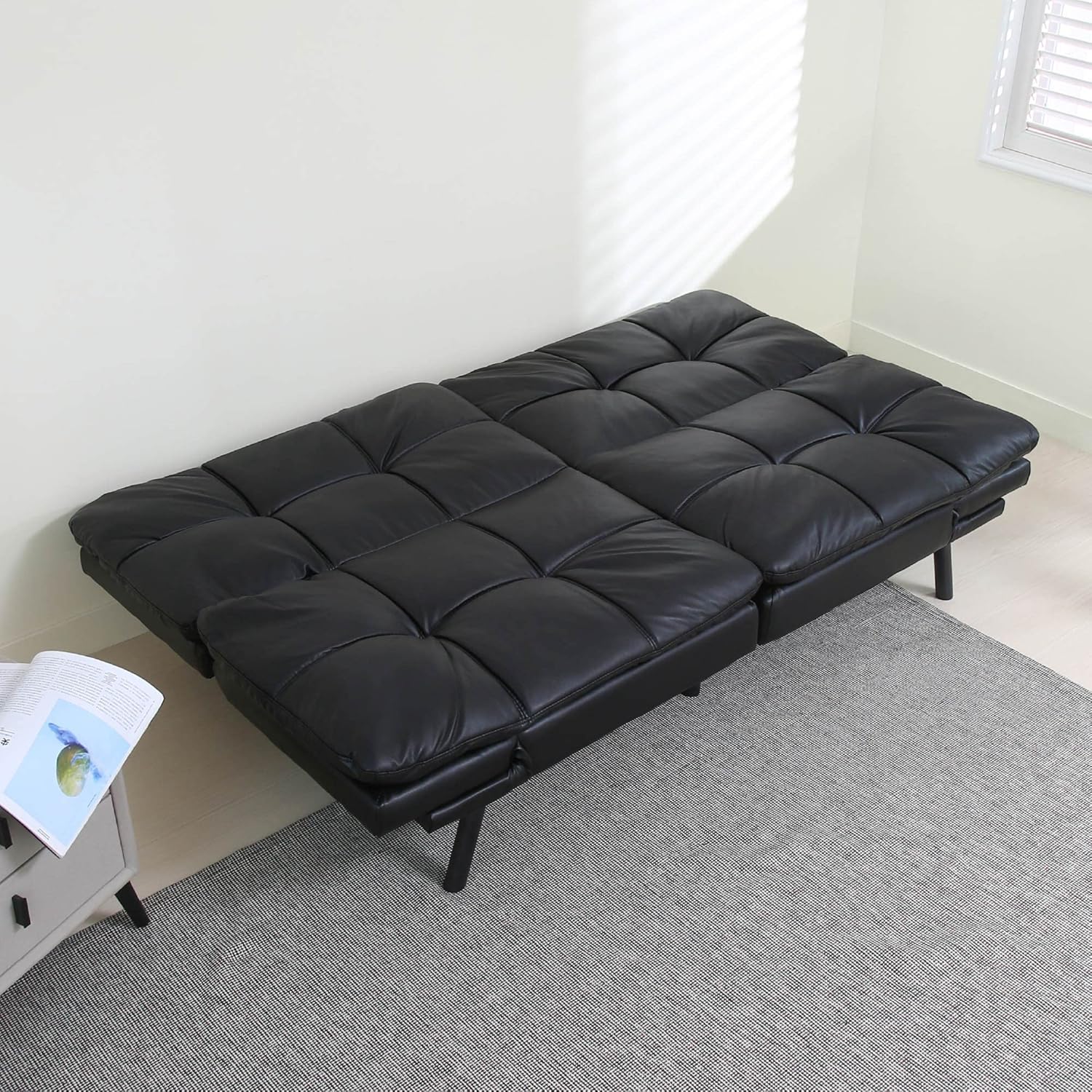 Sofá cama futón de espuma viscoelástica, moderno sofá cama plegable con reposabrazos y respaldo ajustables rápidamente para apartamento estudio,