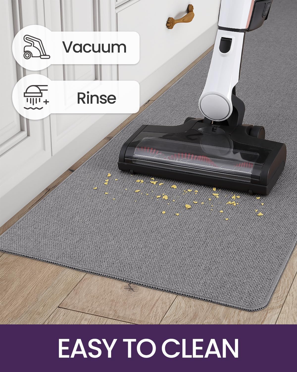 DEXI Juego de 2 alfombras y tapetes de cocina, delgados, antideslizantes, lavables, tapetes de cocina absorbentes para el piso, tapete cómodo para